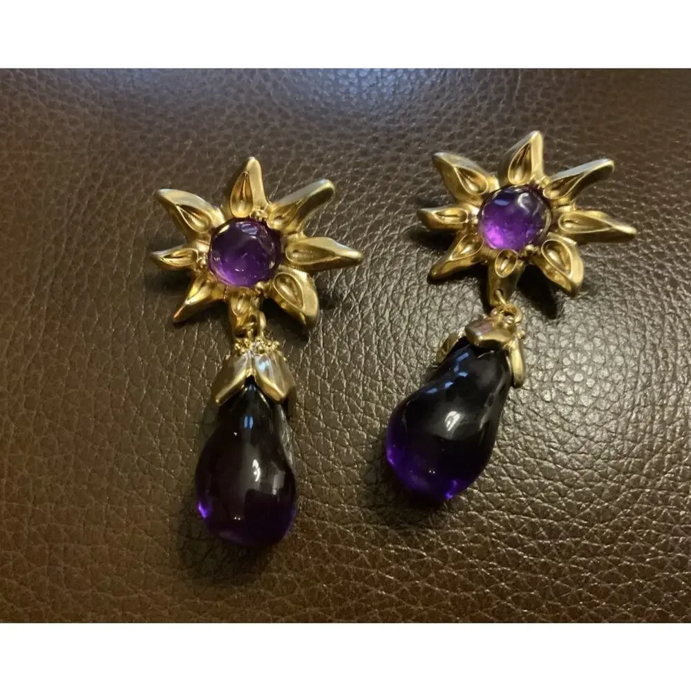 Flower Gold Lucite Earrings Sunflower Star Chunky Statement Boho Clear Cabochon